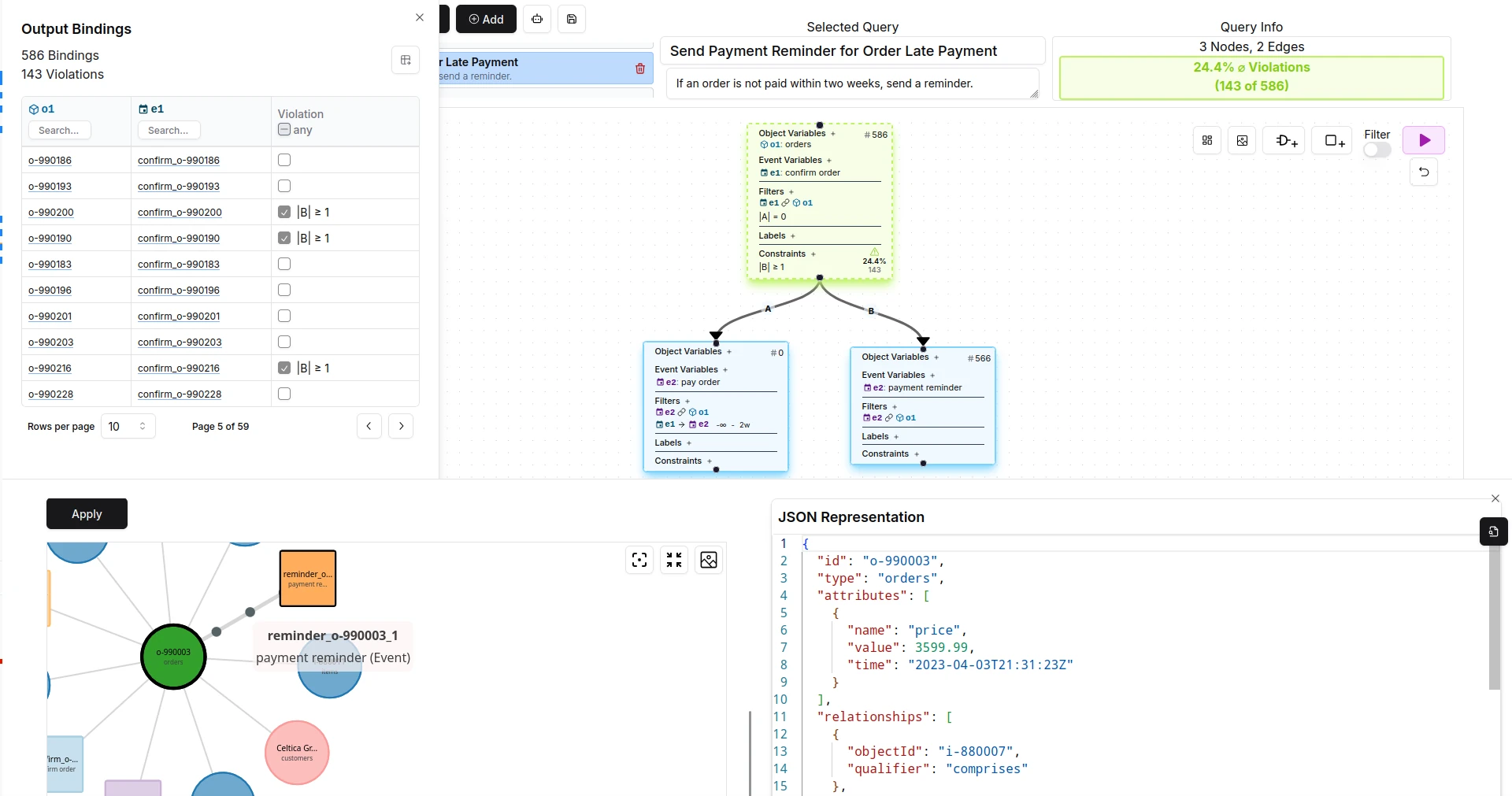 An example constraint in OCPQ with expanded results and details.